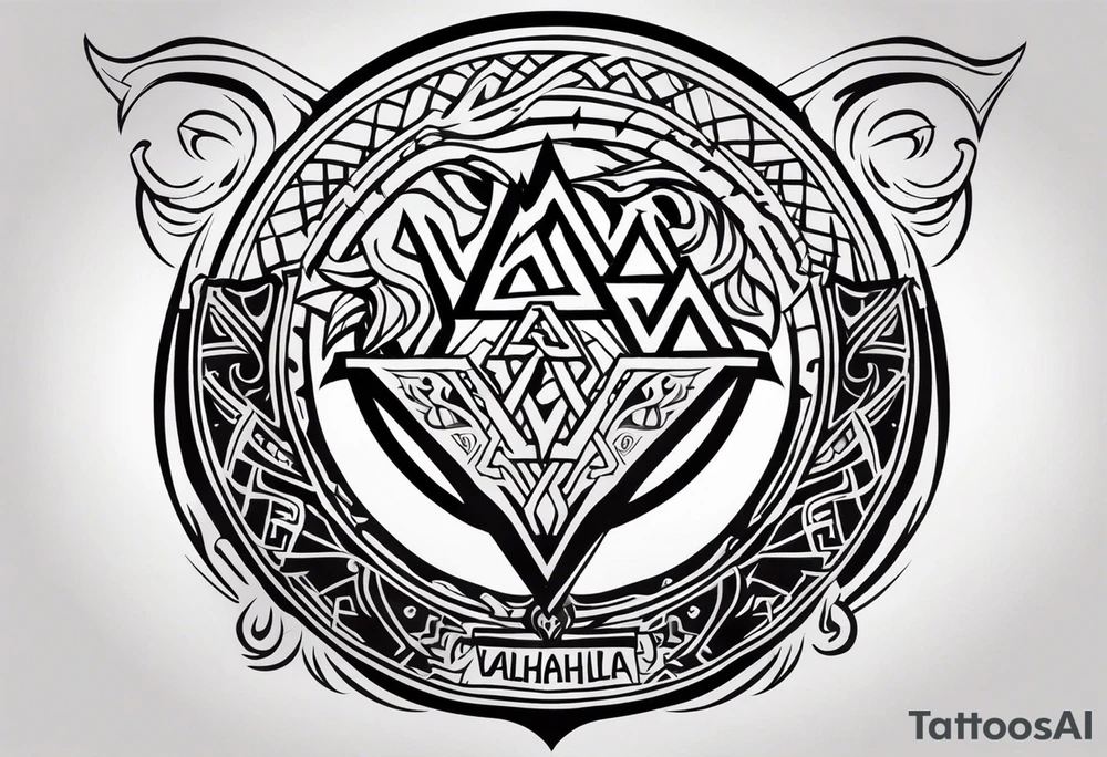 Valhalla sword shield dragon axe Valknut tribal lion tattoo idea