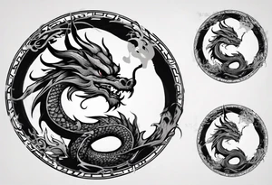 Chinese dragon in a circular shape with "02.03" written on it tattoo idea