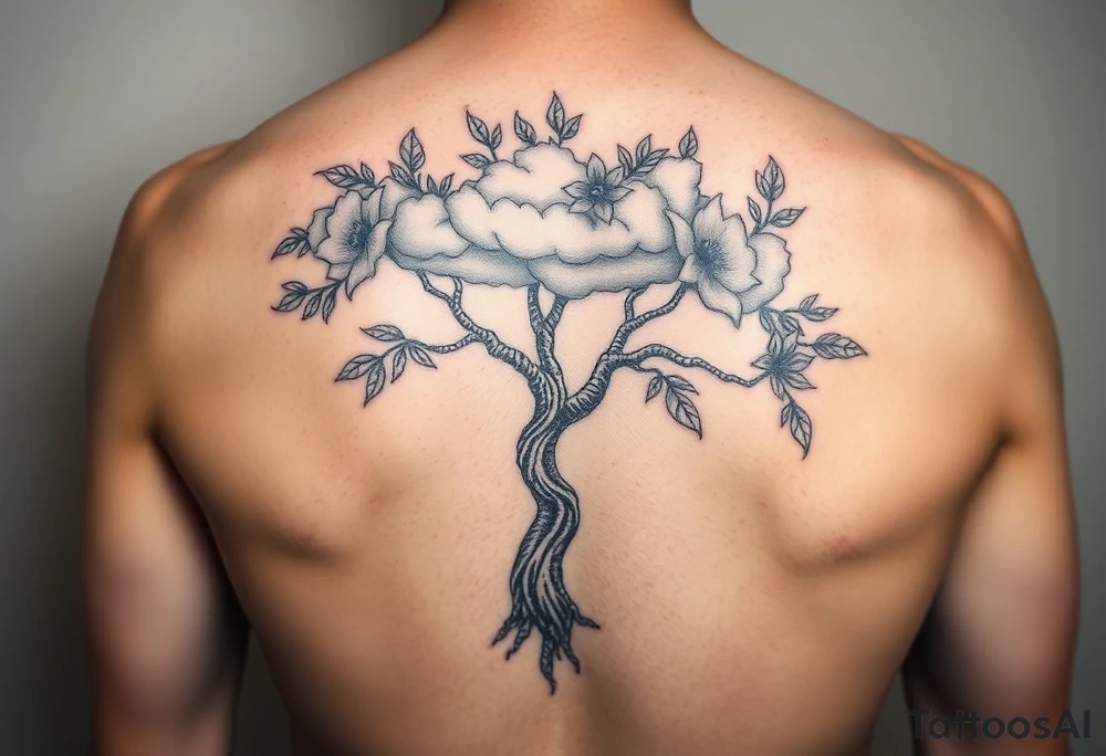 Powerful flower tree with cloud over it tattoo idea
