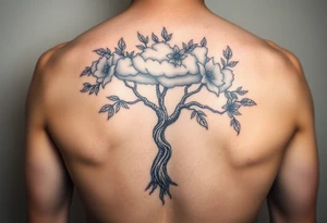 Powerful flower tree with cloud over it tattoo idea