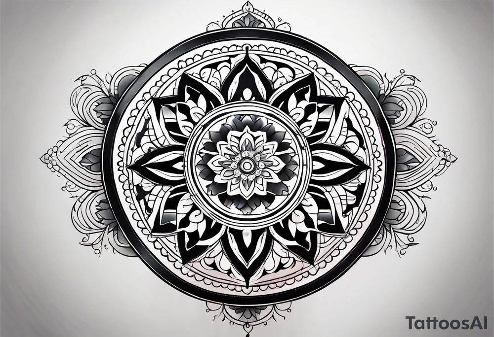 Mandala tattoo that incorporates music tattoo idea