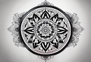 Mandala tattoo that incorporates music tattoo idea