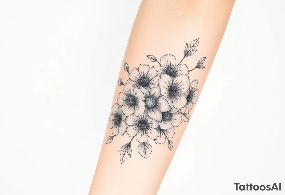 Large floral design with multiple types of flowers tattoo idea Large floral design with multiple types of flowers tattoo idea