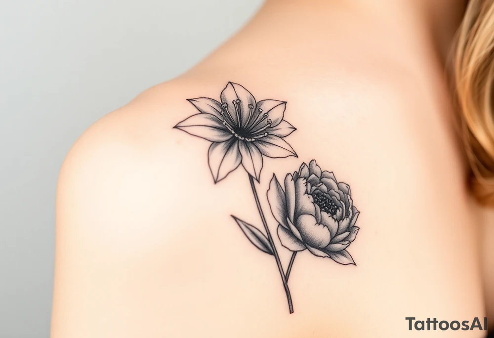 Daffodil Tulip and peony tattoo idea