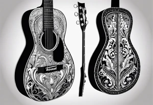full scale basic black acoustic guitar for women's inner bicep. tattoo idea
