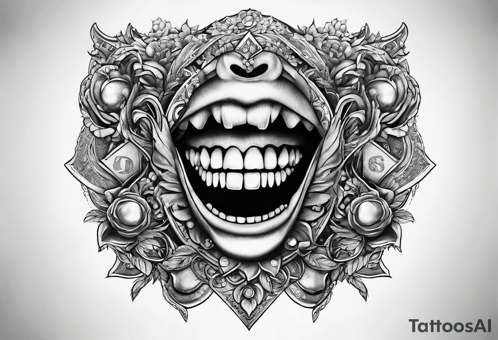 teeth biting money tattoo idea