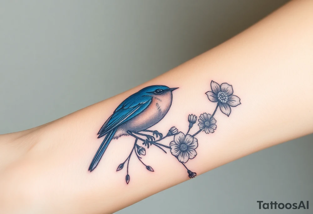 Bluebird with wild flowers tattoo idea
