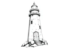 Lighthouse with rays of light with a few windows and an old door tattoo idea