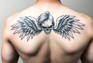 Ángel caído o ángel de la muerte (alas negras, mirada sombría). tattoo idea
