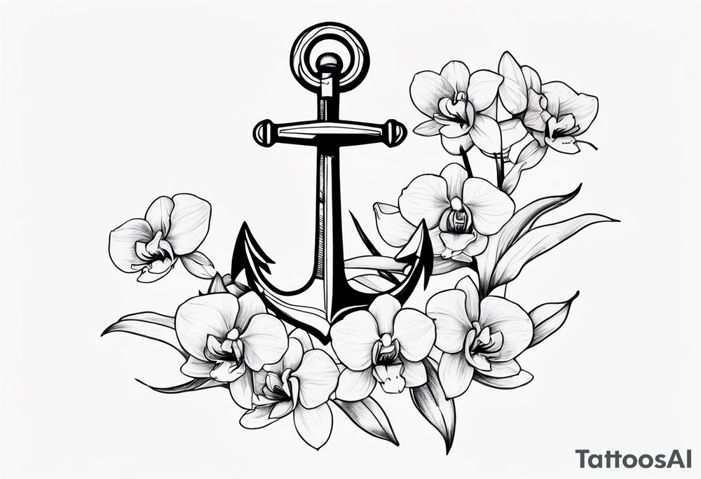 An anchor and orchids tattoo idea