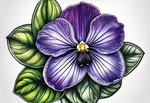 Violets in full color tattoo idea