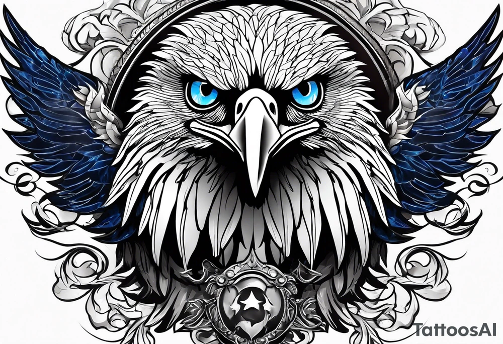 black and white eagle with blue eyes tattoo idea
