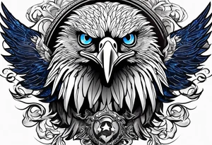 black and white eagle with blue eyes tattoo idea
