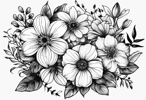 Small tattoo flower bunch using July flower, November flower, May flower, May flower, August flower and February flower tattoo idea