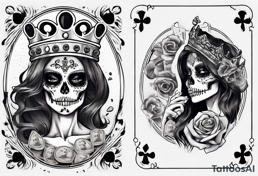 santa la muerta with money and crown
on the card tattoo idea