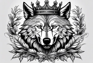 Create a vision of arm tattoo sleeve with combination of sword, crown, tree and three wolves to represent clients family roots tattoo idea