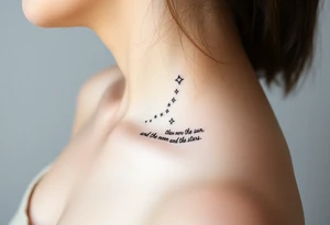 Cascade of stars with moon and sun
Handwritten “more than the sun, and the moon, and the stars”
On collarbone tattoo idea