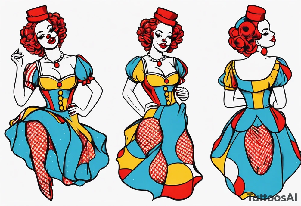 female pin up clown full body tattoo idea