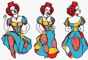 female pin up clown full body tattoo idea