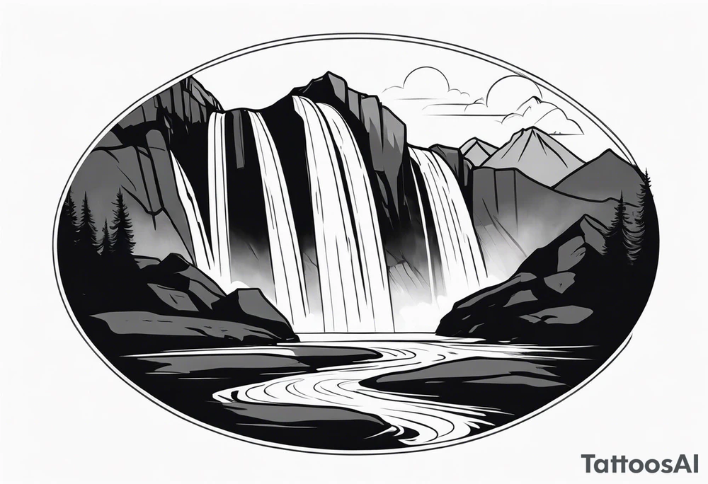 Waterfall in a mountain tattoo idea