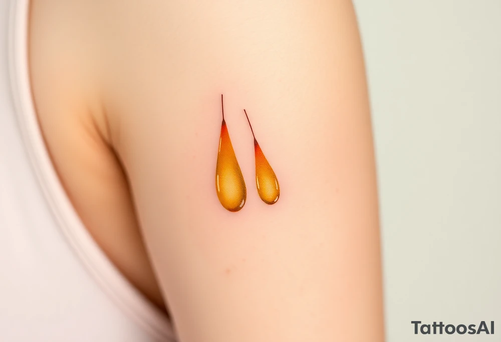 two teardrops cascading from the eyes, in shades of golden yellow and pale peach, symbolizing the quiet release of grief tattoo idea