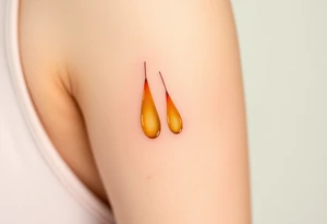 two teardrops cascading from the eyes, in shades of golden yellow and pale peach, symbolizing the quiet release of grief tattoo idea