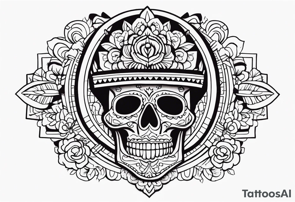 Craneo azteca tipo Día de muertos tattoo idea