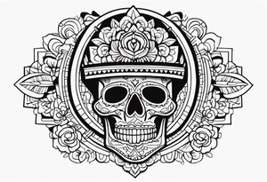 Craneo azteca tipo Día de muertos tattoo idea