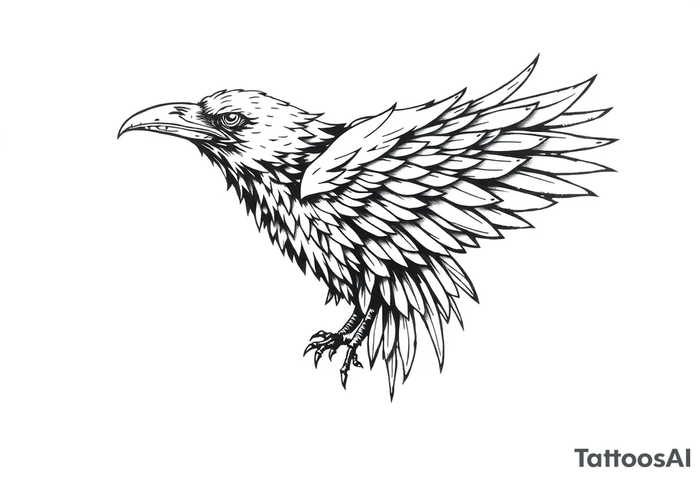 linear abstract raven tattoo idea