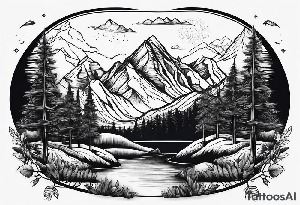 Mountains, animals, concept tattoo idea
