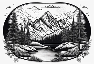 Mountains, animals, concept tattoo idea