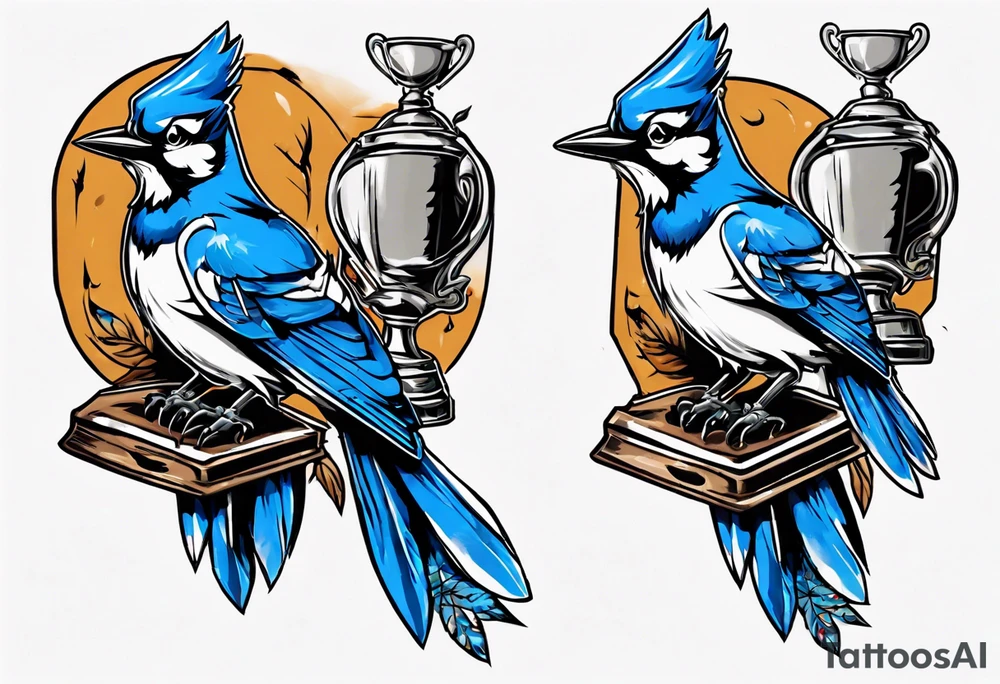 bluejay holding a trophy tattoo idea