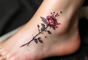 Dotted outline of a roses, with no fill, resembling a hand-poked aesthetic, placed on the ankle. tattoo idea
