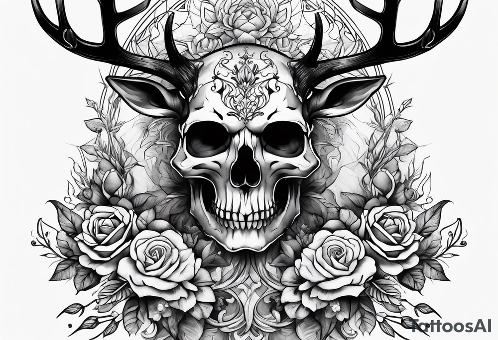 A human with two legs and with a deer skull head tattoo idea