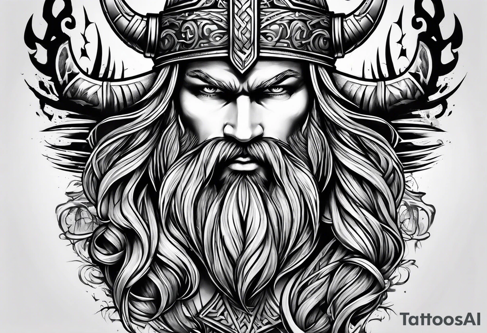cool viking themed sleave on whole right arm tattoo idea