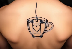 Cup of tea simple vintage small with a tea bag hanging out of the cup with a love heart on it tattoo idea