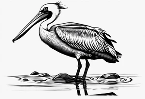 large pelican beside a sandpiper, dainty, minimalist, detailed tattoo idea