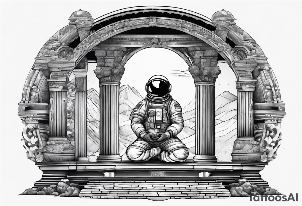 An astronaut meditating on a roman building tattoo idea