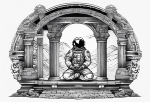 An astronaut meditating on a roman building tattoo idea