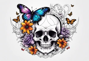 rib bones with flowers surrounding it and butterflies tattoo idea