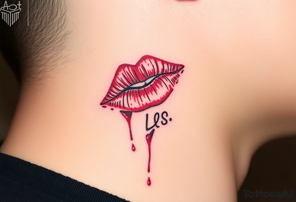 Stain from lipstick kiss with initial lowercase lrs tattoo idea