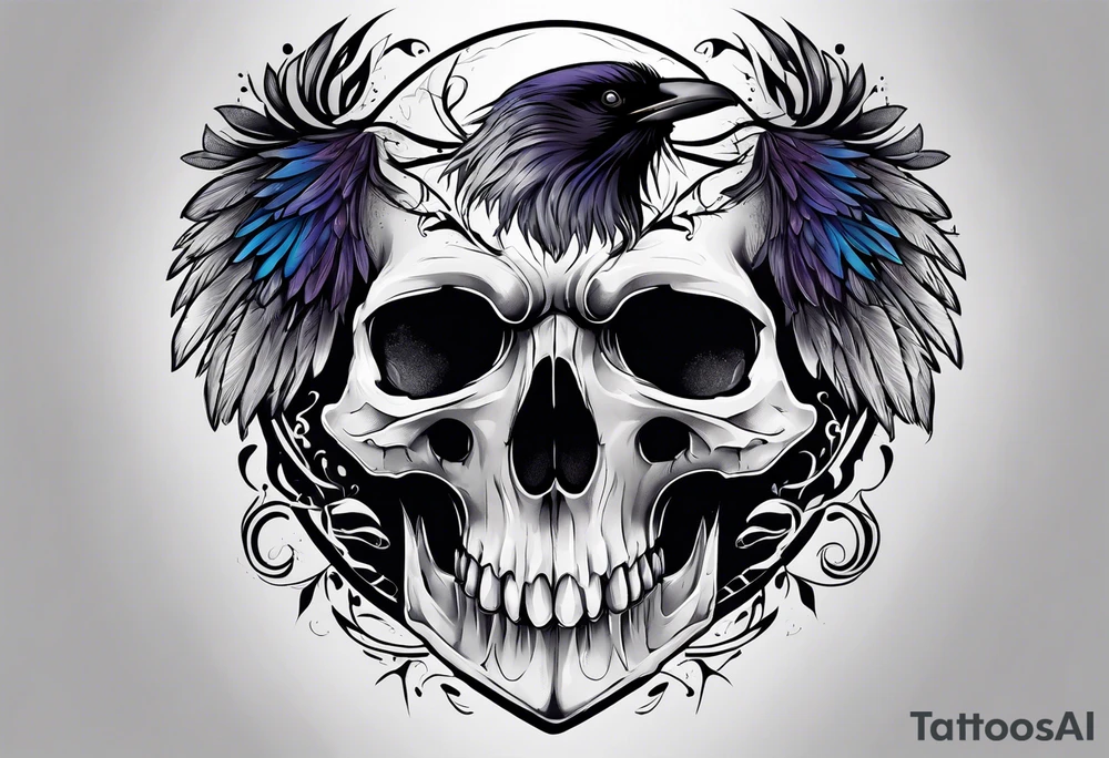 Raven skull tattoo idea