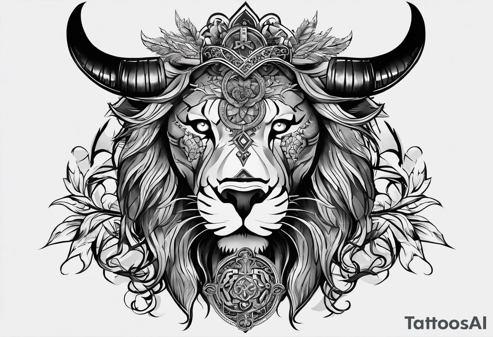 a tattoo with concept of adding buffs to luck for people who place it on their body. This tattoo will be in dark gothic and realistic art style, with Emblems presenting luck. tattoo idea