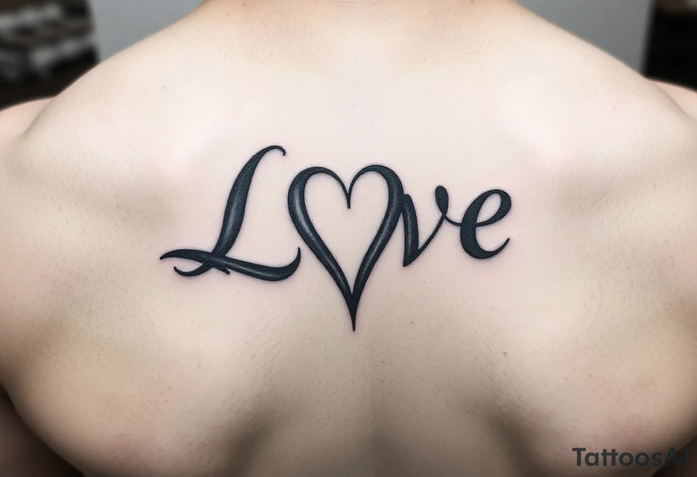 the word love with the “V” as a roman numeral 5 and a cardinal connecting to the side of the word tattoo idea