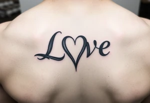 the word love with the “V” as a roman numeral 5 and a cardinal connecting to the side of the word tattoo idea
