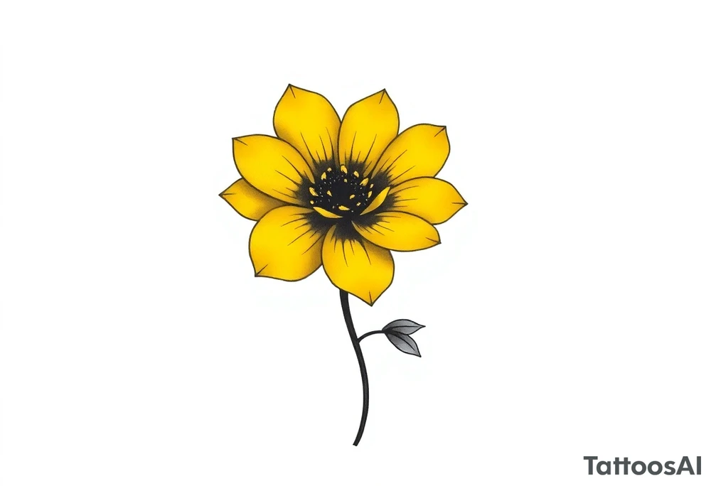 A minimalist flower tattoo that represents a shattered and betrayed gemini woman who fought hard throughout this year. With colors yellow and black. Make it unique and rare. Without leaves and stem. tattoo idea