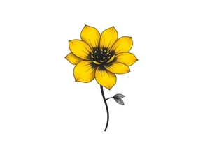 A minimalist flower tattoo that represents a shattered and betrayed gemini woman who fought hard throughout this year. With colors yellow and black. Make it unique and rare. Without leaves and stem. tattoo idea