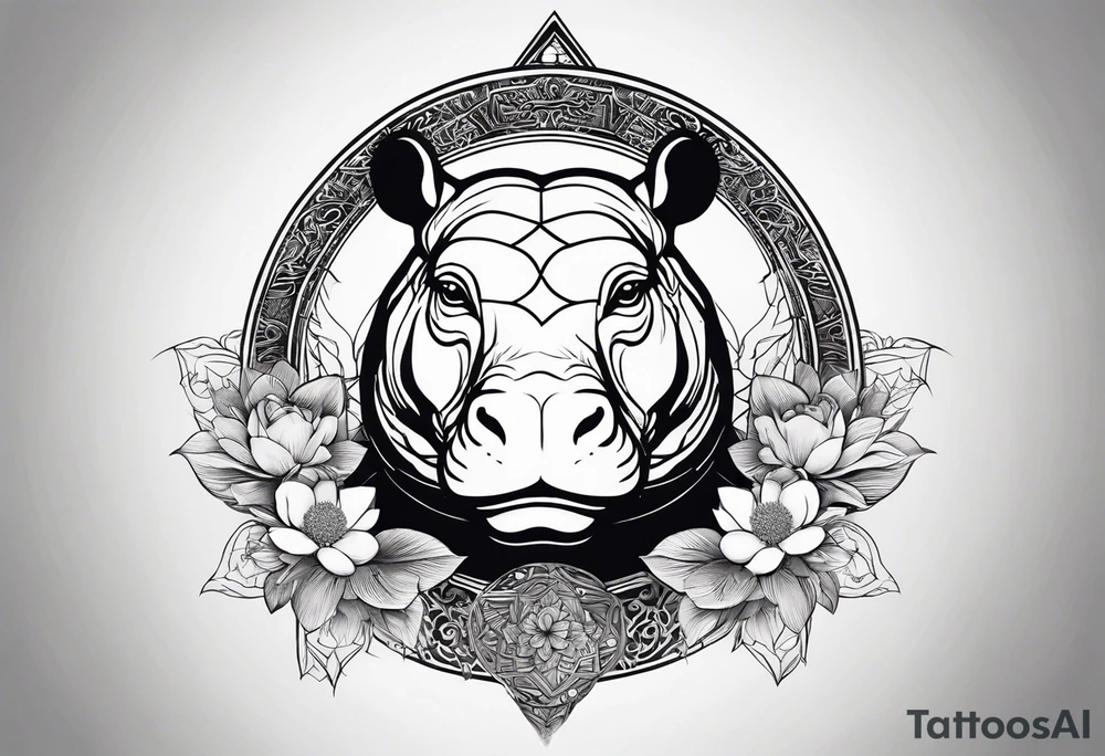 Very asymmetrical, +geometric pattern, with realistic full moon, with seeious looking hippo, +zen feel, + Buddhism touch, +tribal, +geometric
with wintersweet flower bud, +portrait orientation, +inkart touch, tattoo idea