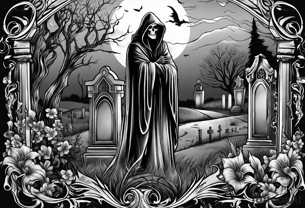 grim reaper cemetery tattoo idea