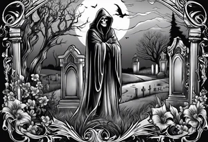grim reaper cemetery tattoo idea